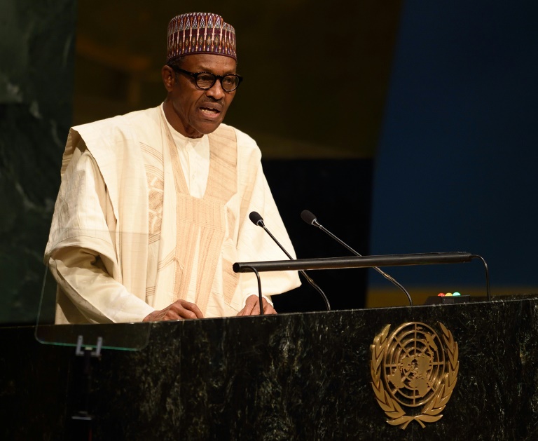 Le président nigérian Muhammadu Buhari à la tribune de l'Onu, le 29 septembre 2015 à New York
