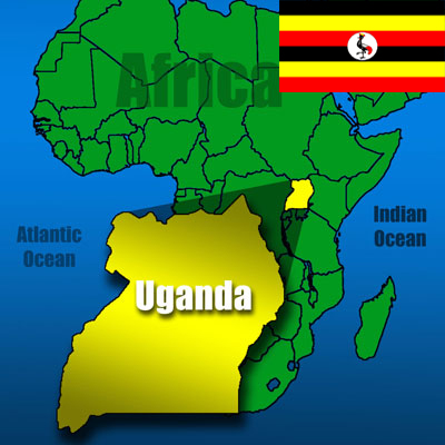 Ugandan map with flag (PHOTO: watermissions)