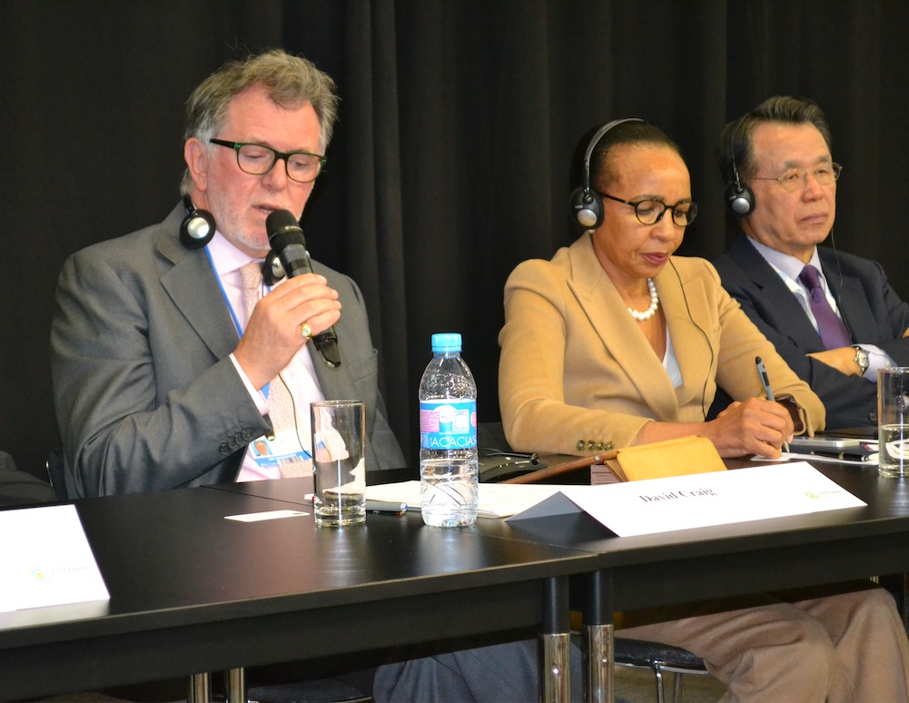 David Craig, Senior Advisor, Green Climate Fund (GCF), Sheila Khama, Director, African Natural Resources Centre, AfDB and Han Seung-soo, Special Envoy of the UN Secretary-General for Disaster Risk Reduction and Water at the event (PHOTO: ClimateReporters/Atâyi Babs)