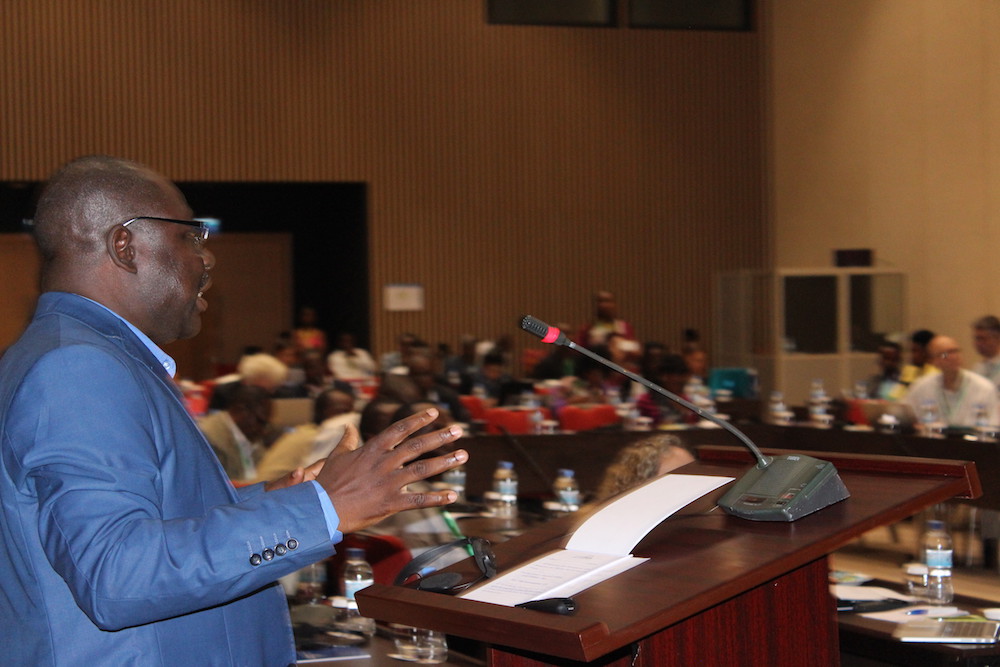 Epanda Manfred, African Wildlife Foundation coordinator Cameroon, presenting his paper at CBFP meeting in Kigali, Rwanda.