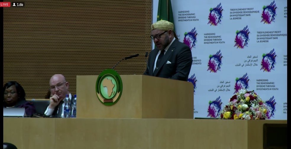 King Mohammed VI of Morocco addresses the African Union Assembly of Heads of States