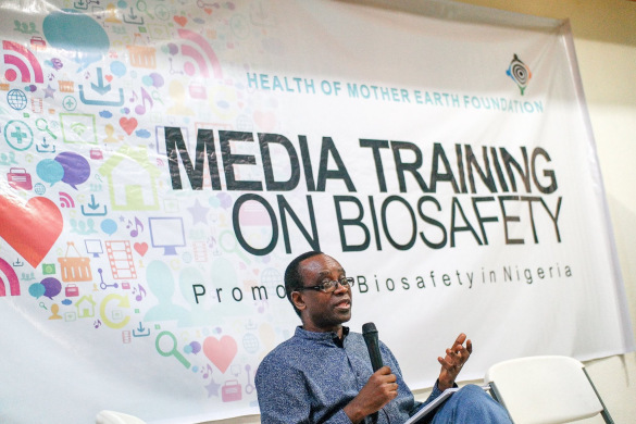 Nnimmo Bassey addressing participants at the training. 