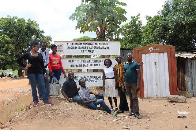 The signpost indicating the award of contract for road construction in Iddo Sarki (PHOTO: Mimiola Olaoluwa)