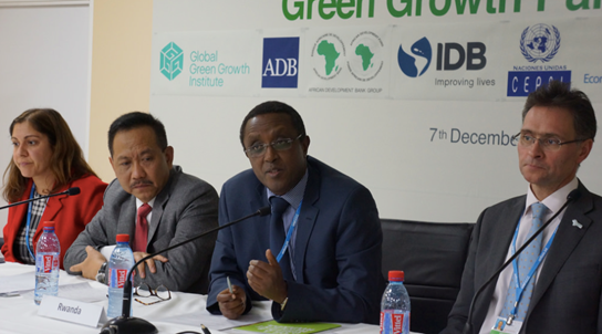 Rwanda's Minister of Natural Resources, Dr Vincent Biruta, at a GGGI Inclusive Green Growth Partnership event at the Paris Climate Talks