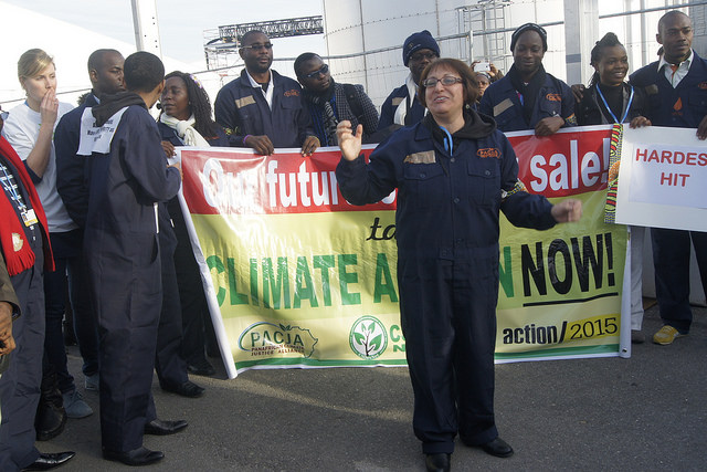 Najoua Bouraoui, PACJA's Co-chair at a climate justice rally (PHOTO: ClimateReporters/Atayi Babs)