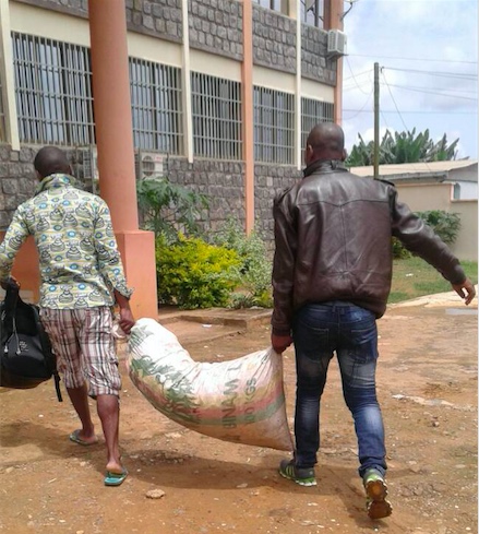 Ivory trafficker at police station in Yaounde