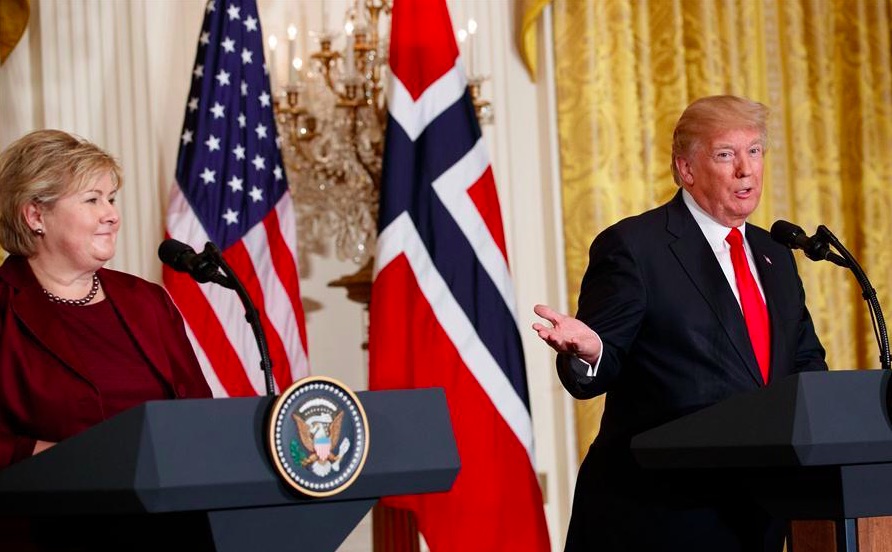 U.S. President Donald Trump and Norwegian Prime Minister Erna Solberg at the joint press conference in Washington D.C. on Jan. 10, 2018