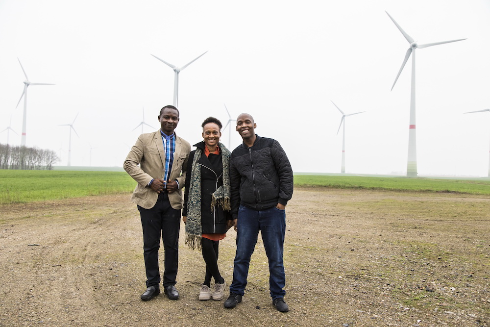 From L-R: Atayi Babs, Ayoola Kassim and Lebo Tshangela during the visit to the wind farm in Feldheim, Germany (PHOTO: dena/Fabian Starosta)