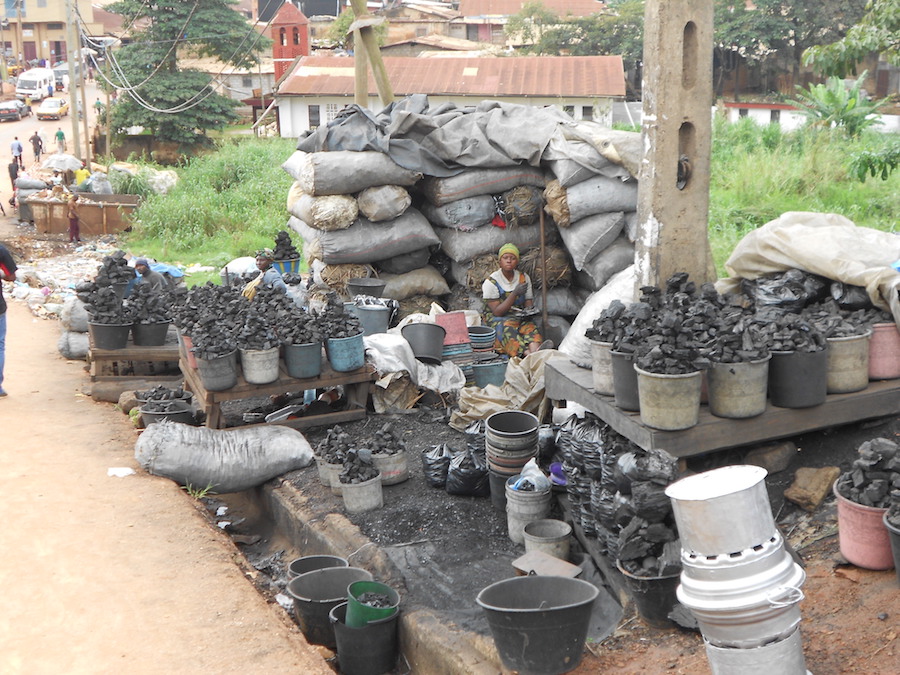 Charcoal harvesting and sale in a Cameroon market (PHOTO: ClimateReporters/Elias Ntungwe)